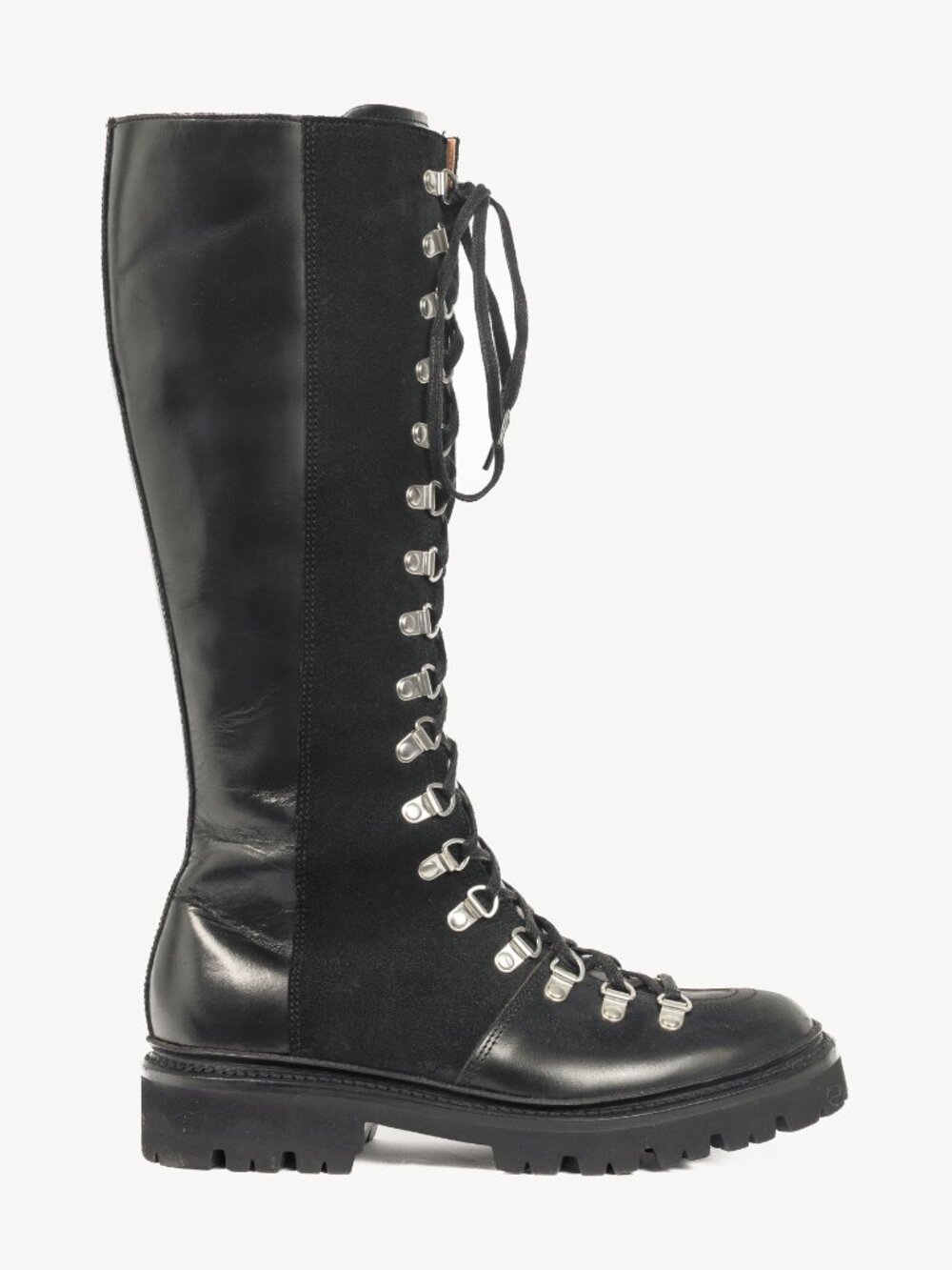 Grenson Nanette Black Colorado Leather & Suede Lace-Up Hi Boots